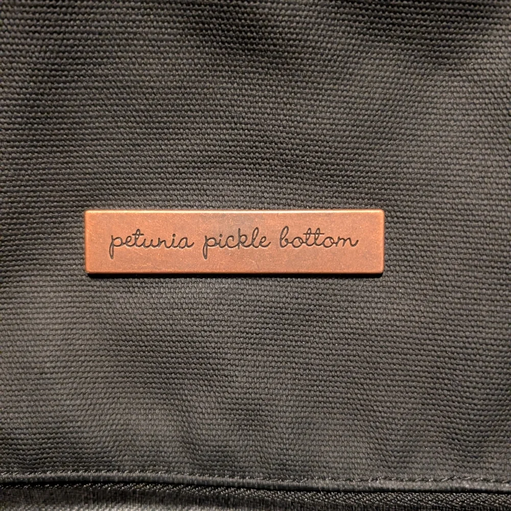 Petunia Pickle Bottom Pivot Black and Gray Diaper Bag, Rose Gold Hardware.